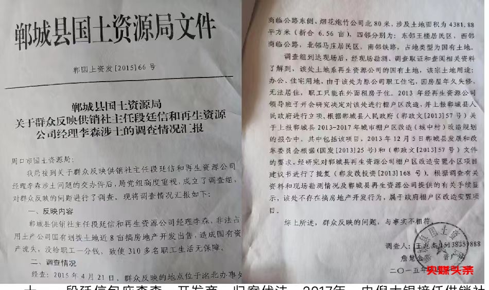 河南郸城县供销社支持再生资源公司法人李森侵吞霸占土产公司土地资产、谋取暴利